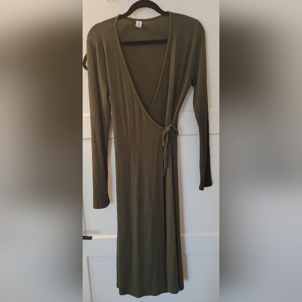 Old Navy Olive Green Ribbed Wrap Dress